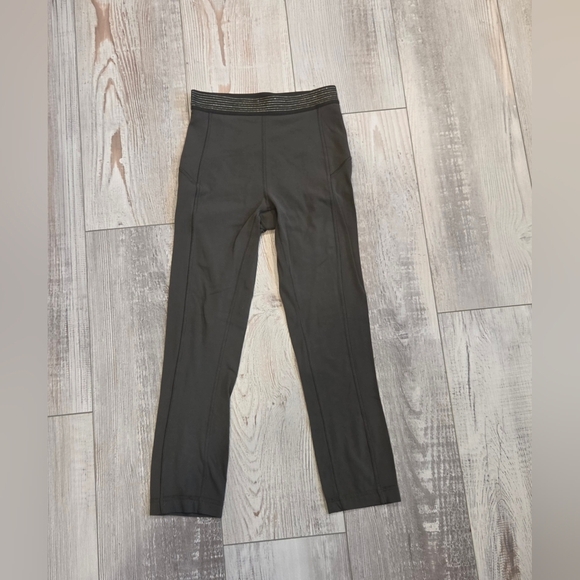 Lululemon Athletica Principal Dancer Leggings With Gold Trim- In Army Green - Picture 4 of 9